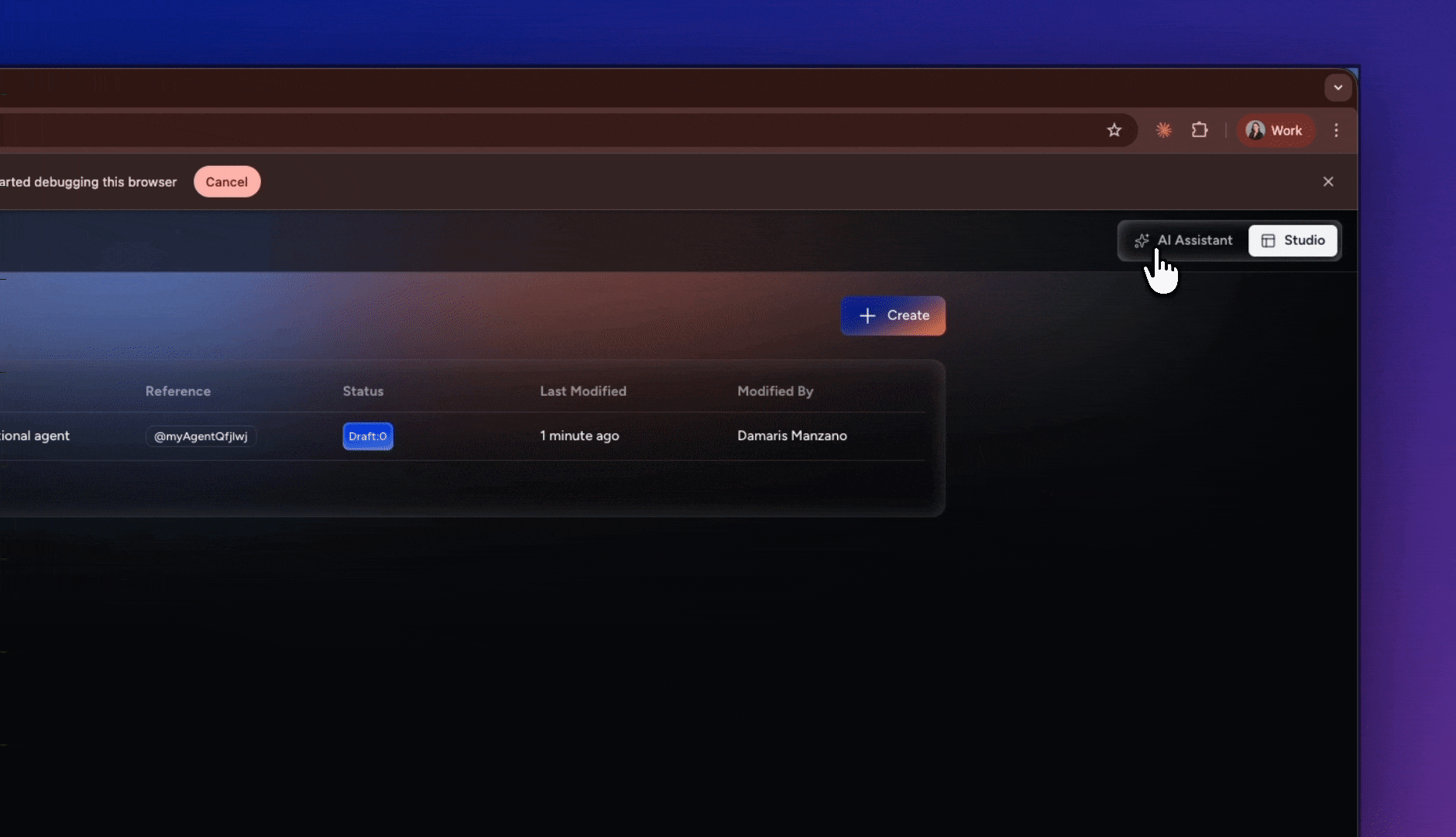AI Assistant interface showing chat on the left and Studio on the right